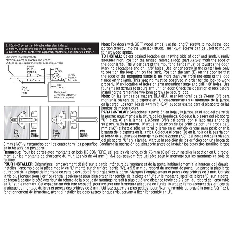 Defender Security Prime-Line U 11316 Swing Bar Door Guard With High Security Auxiliary Lock, Satin Nickel Finish (Single Pack) - Image 4